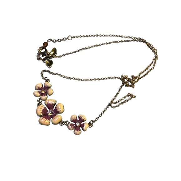 Three Flower Enamel Necklace Colorful Pendant Boho Floral Jewelry Gift - Picture 6 of 11